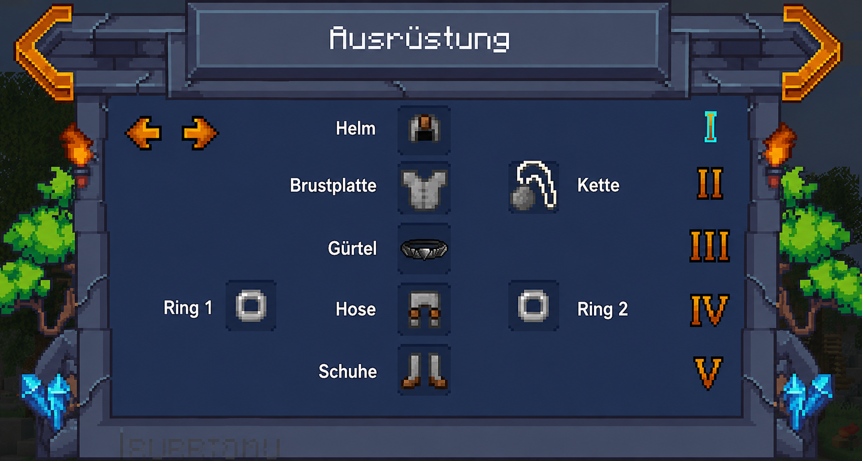Ausrüstungs-Slots: Helm, Brust, Hose, Gürtel, Ringe und mehr
