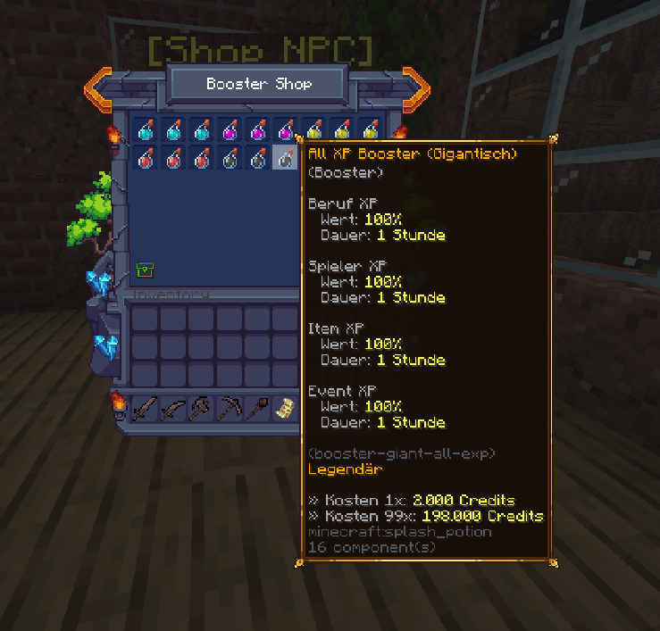 Booster Shop mit Booster-Items