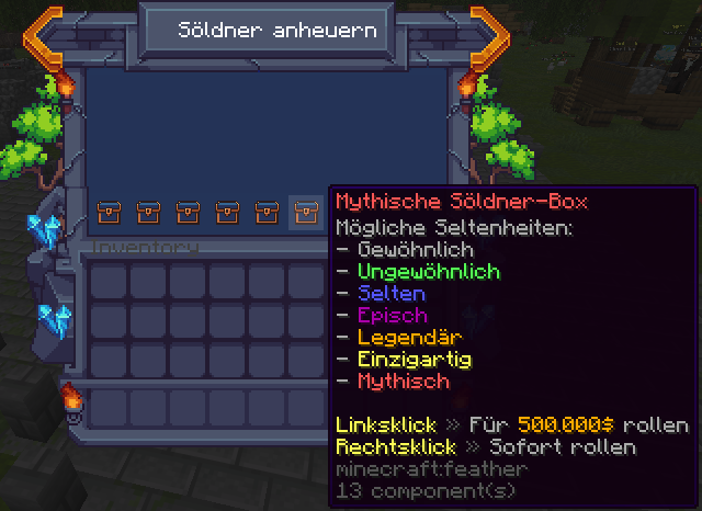 Söldner-Anheuern-Menü mit Boxen