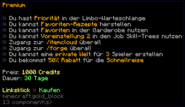 Premium-Angebot im Hauptmenü