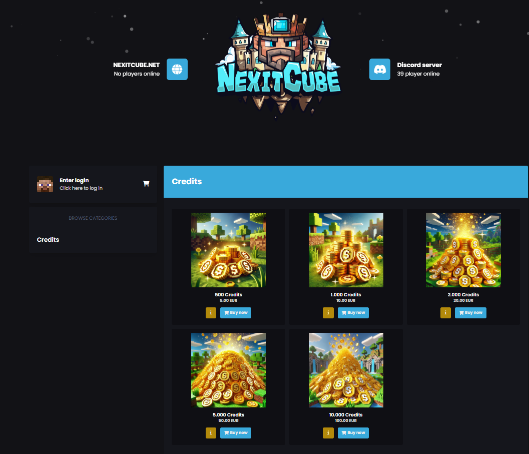 shop.nexitcube.net Credits-Seite